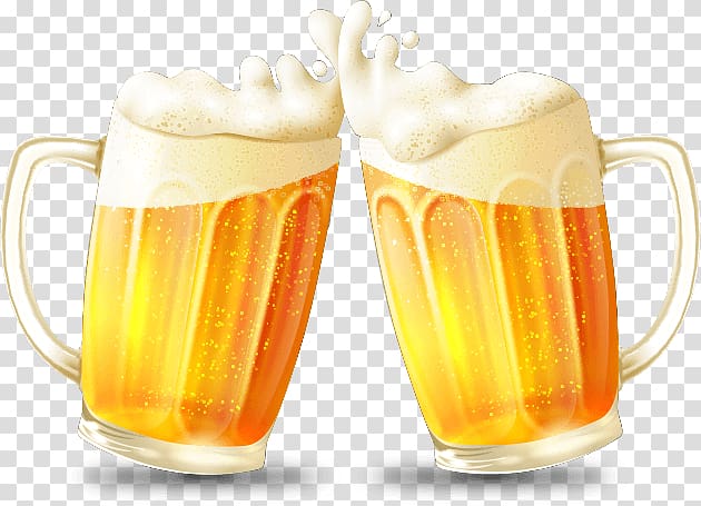 Two beer mug illustration, Beer Cup Euclidean Drink, beer.