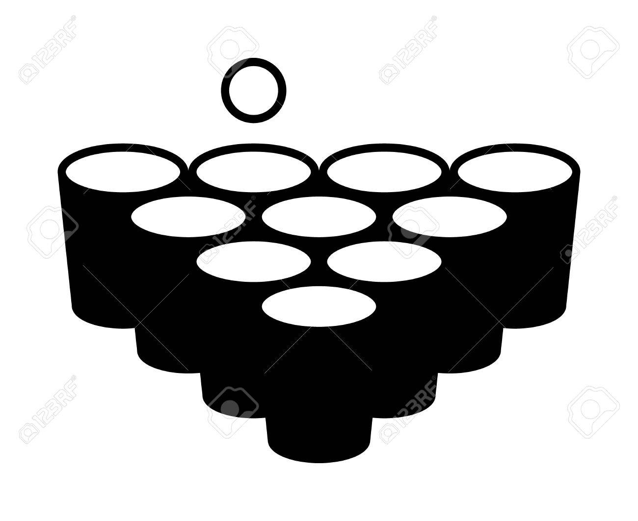 Beer pong or beirut drinking game with cups with ball flat vector...