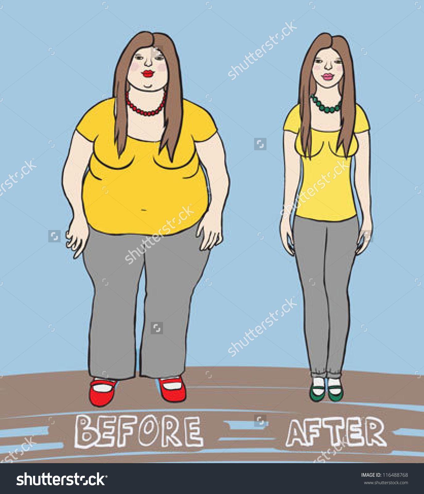 Vector Illustration Of A Woman Before And After Weight.