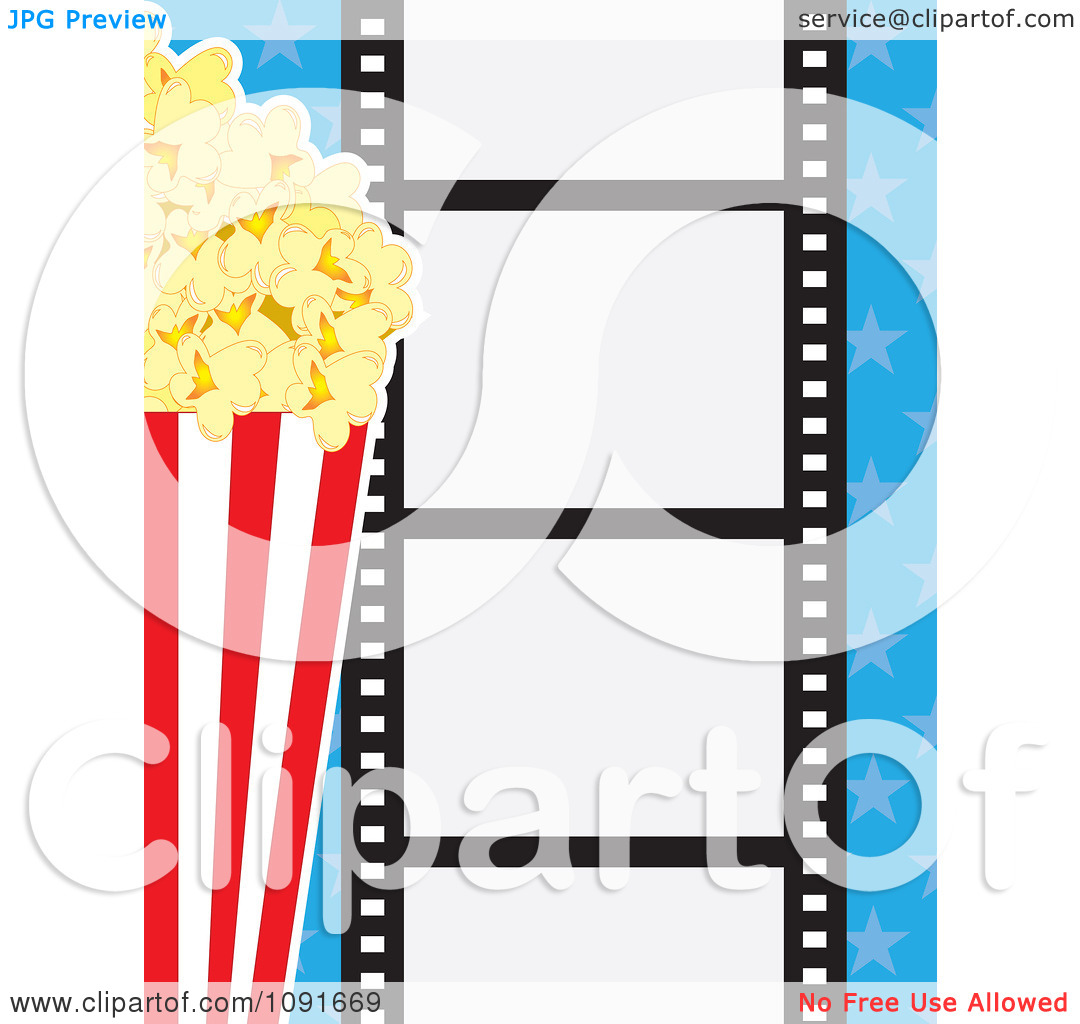 Clipart Movie Film Strip With Buttered Popcorn And Blue Stars.