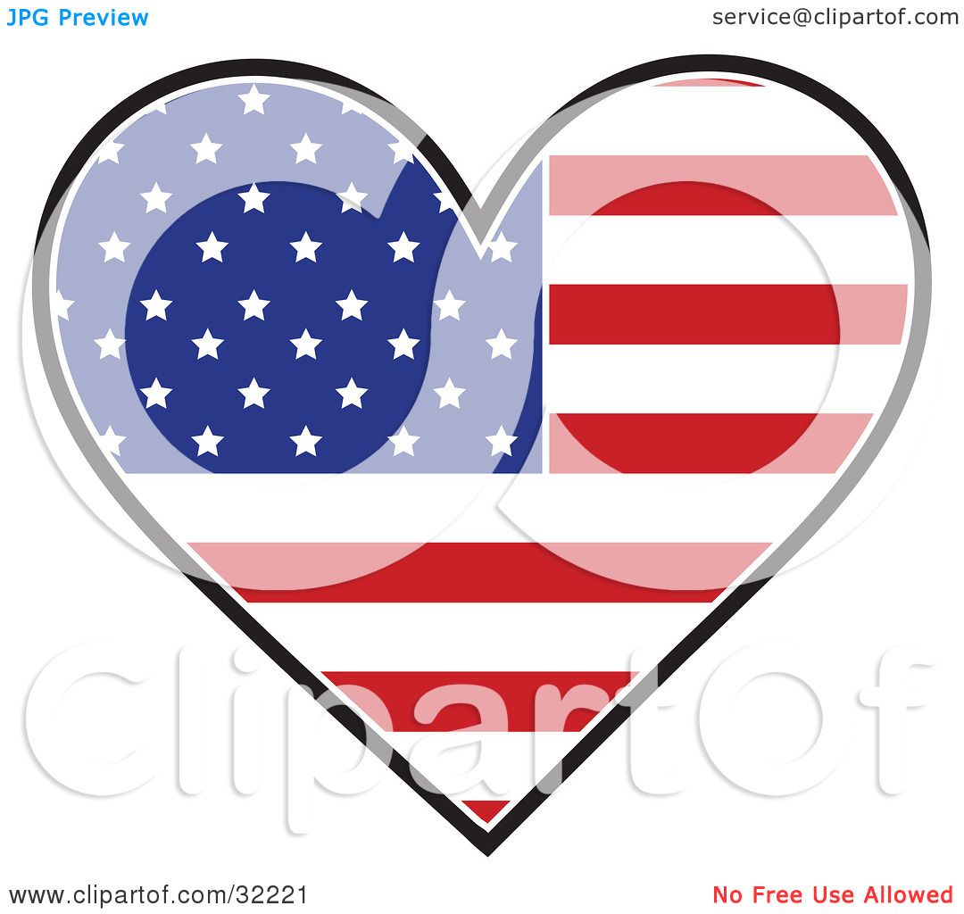 Clipart Illustration of a Heart Shaped American Flag With The Red.