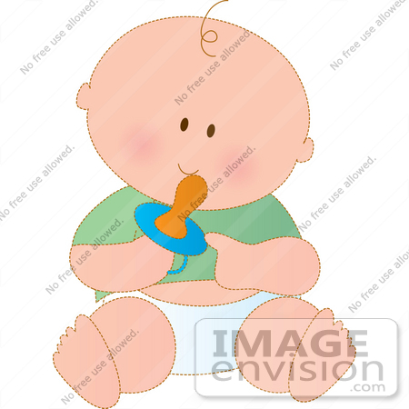 Clipart Of A Happy Baby Boy Sucking On A Pacifier And Sitting On.