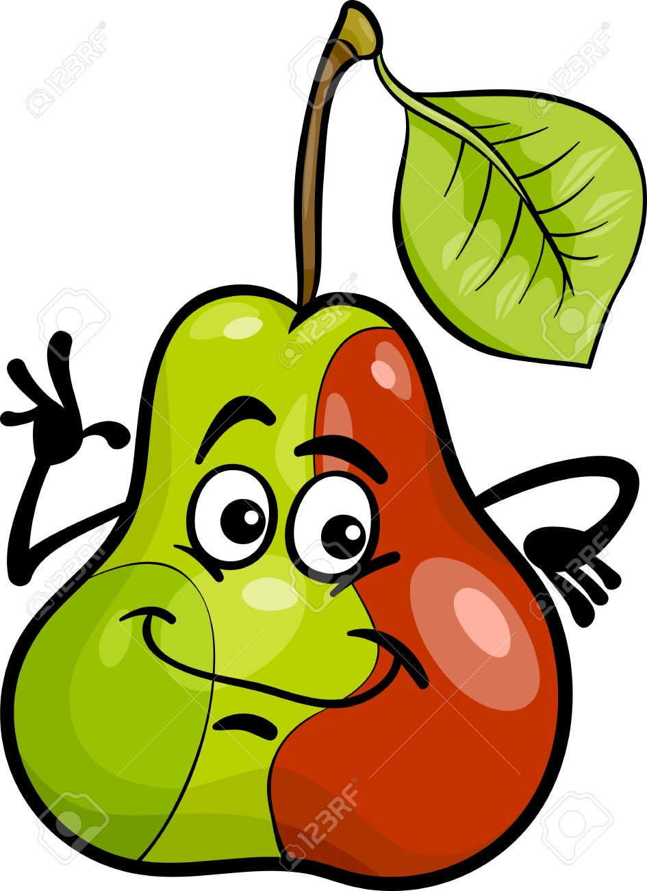 Cartoon Illustration Of Funny Pear Fruit Food Comic Character.