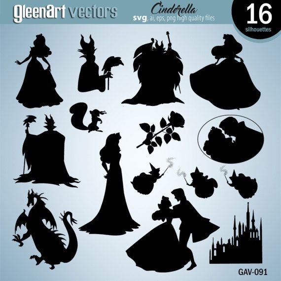 Sleeping Beauty silhouette clipart, silhouette numérique.