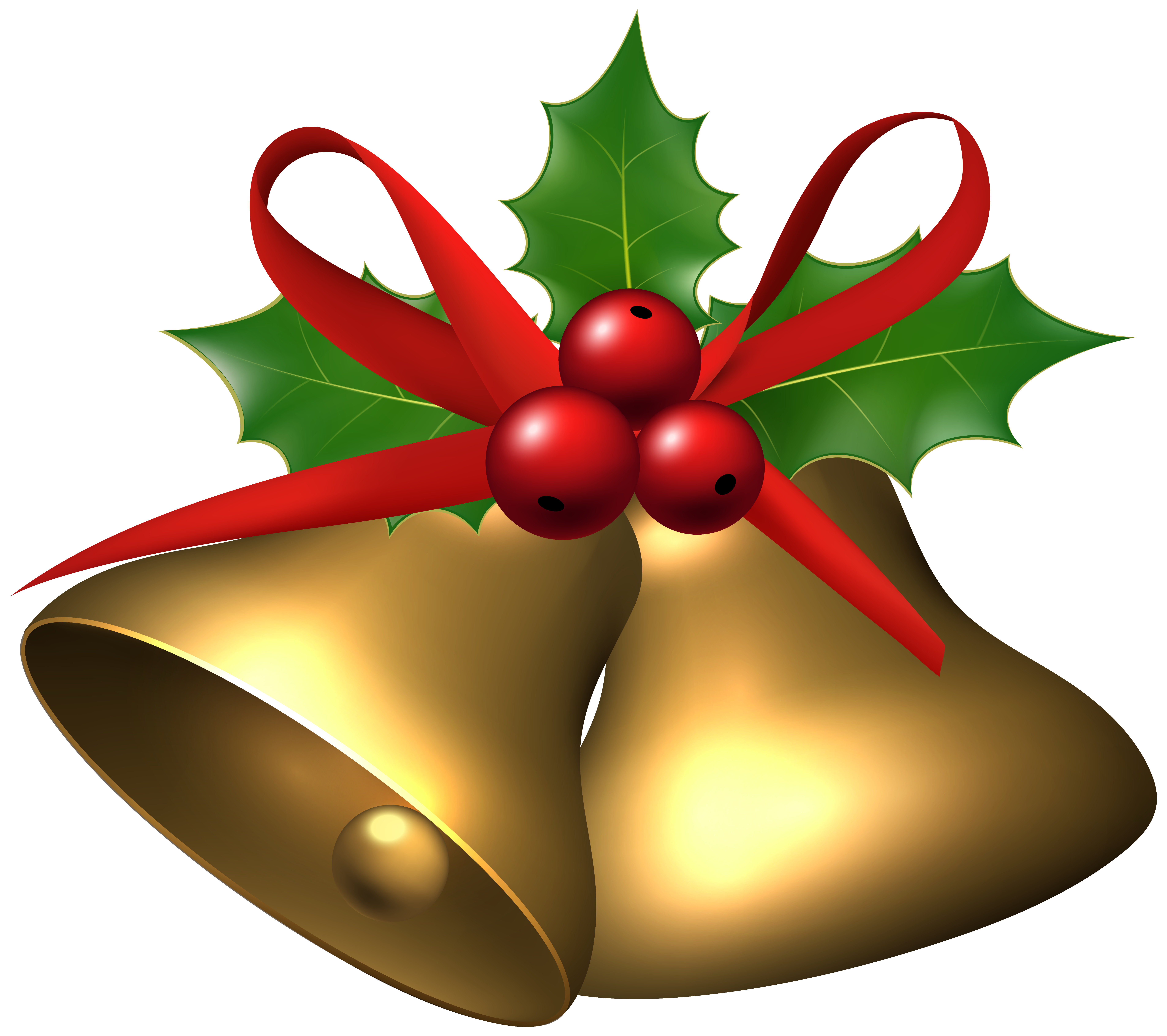 Large Christmas Bells with Holly PNG Clip Art Image.