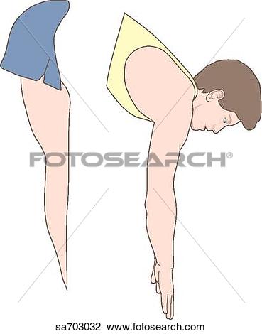 Clip Art of Lateral view of adult male figure as he bends forward.