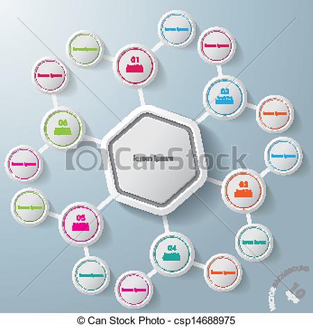 Vectors Illustration of Infographic Hexagon Colorful Rings Benzene.
