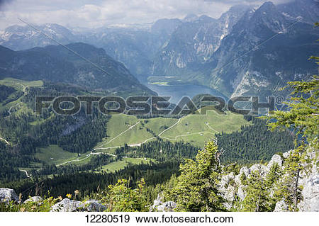 Stock Photograph of Konigssee, hiking trail; Berchtesgadener Land.