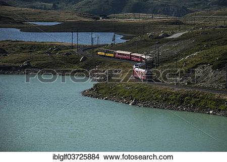 Stock Photo of "Bernina Express, Raethische Bahn, at Lago Bianco.