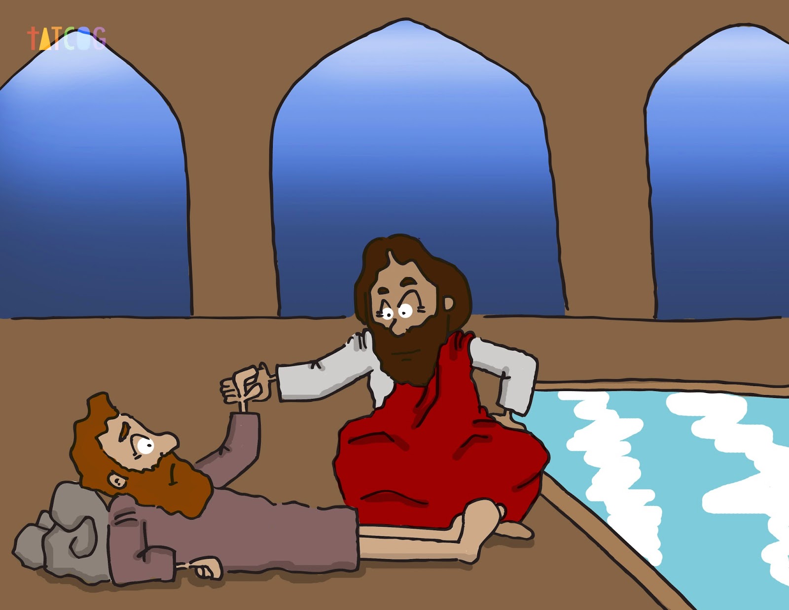 Jesus heals at the pool of Bethesda.