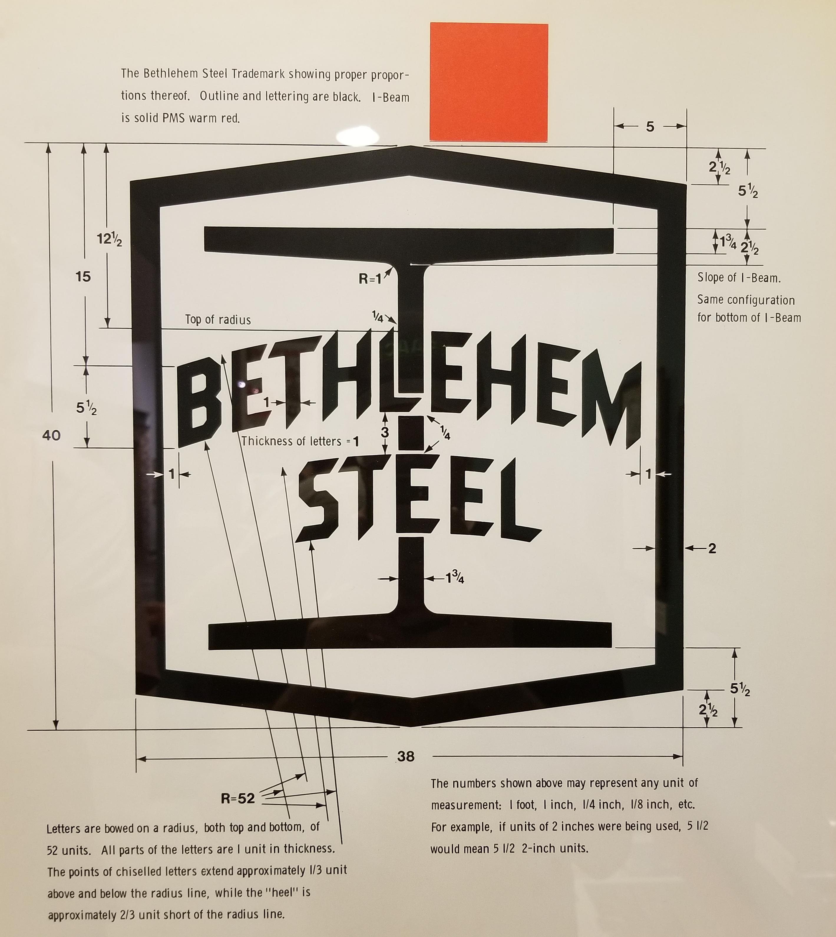Incredibly detailed specs for the Bethlehem Steel logo.