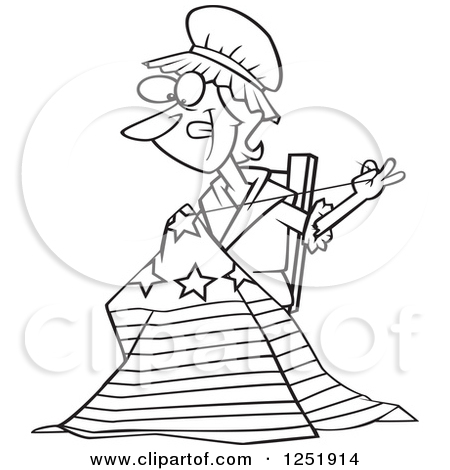 Clipart of a Cartoon Woman, Betsy Ross, Sewing a Flag.