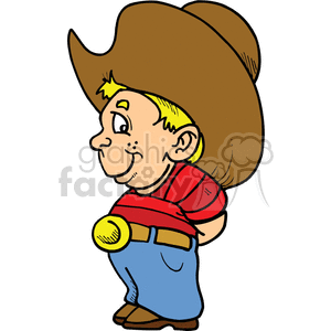 A little boy dressed as a cowboy with a big hat and a big belt buckle  clipart. Royalty.