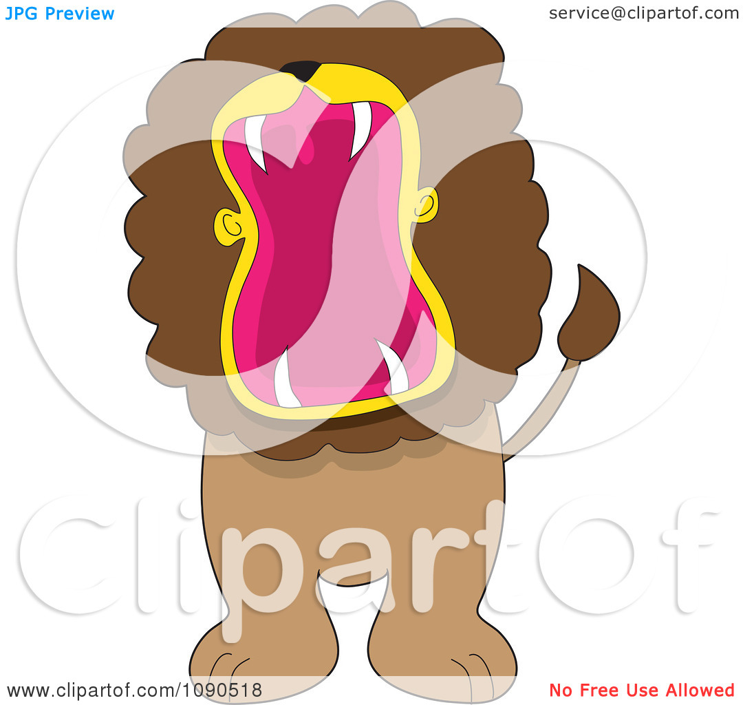 Clipart Roaring Or Yawning Lion With A Big Open Mouth.