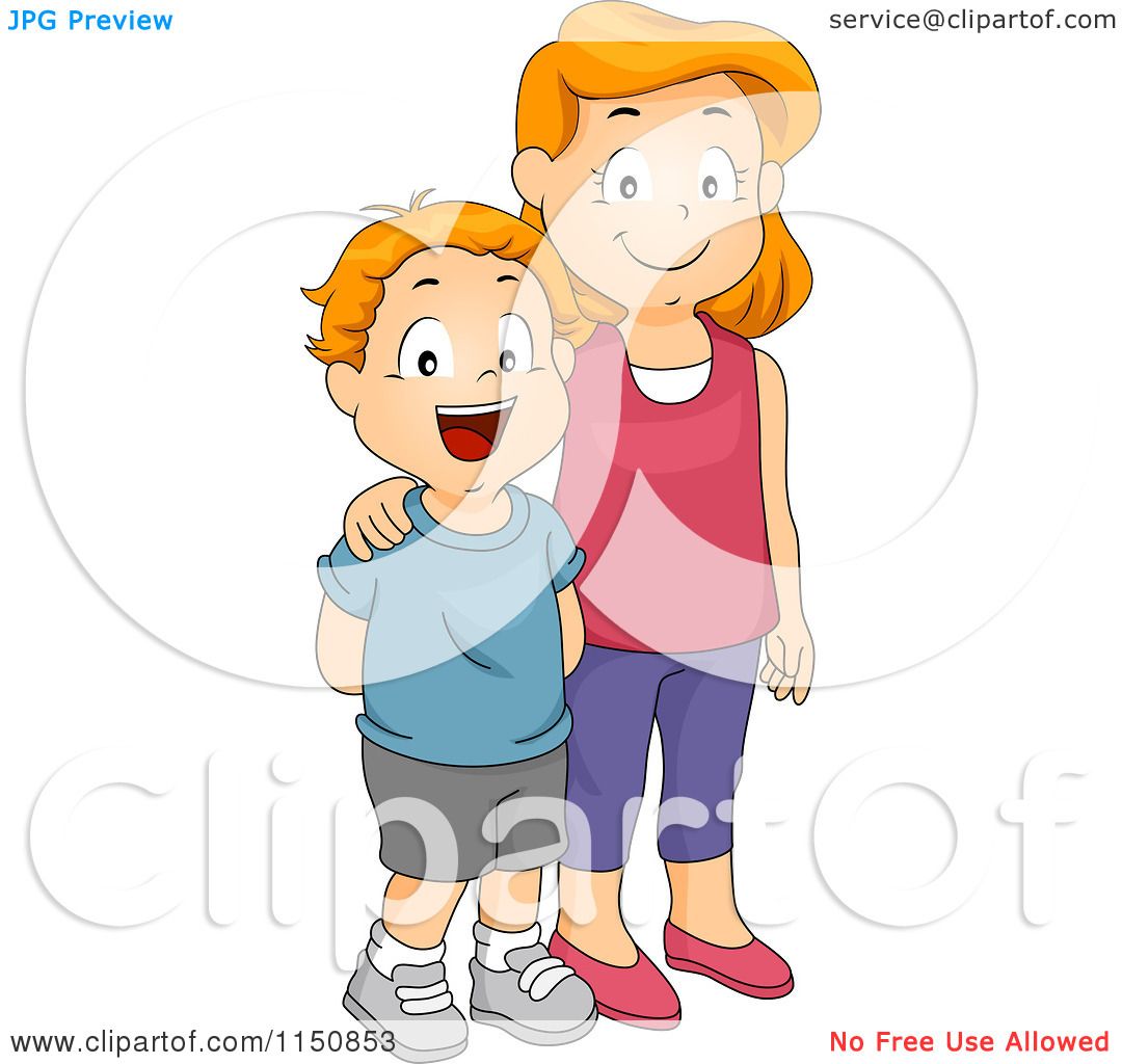 Cartoon of a Happy Big Sister and Little Brother Smiling.