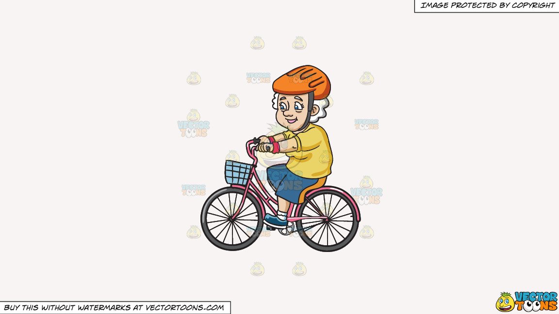 Clipart: A Female Senior Citizen Looking Sporty While In A Bike on a Solid  White Smoke F7F4F3 Background.