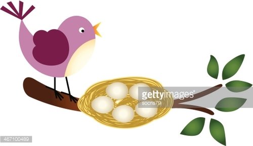 Bird With Eggs IN A Nest ON A Branch premium clipart.