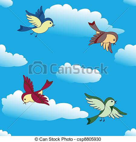 Vector Clipart of birds flying in sky.