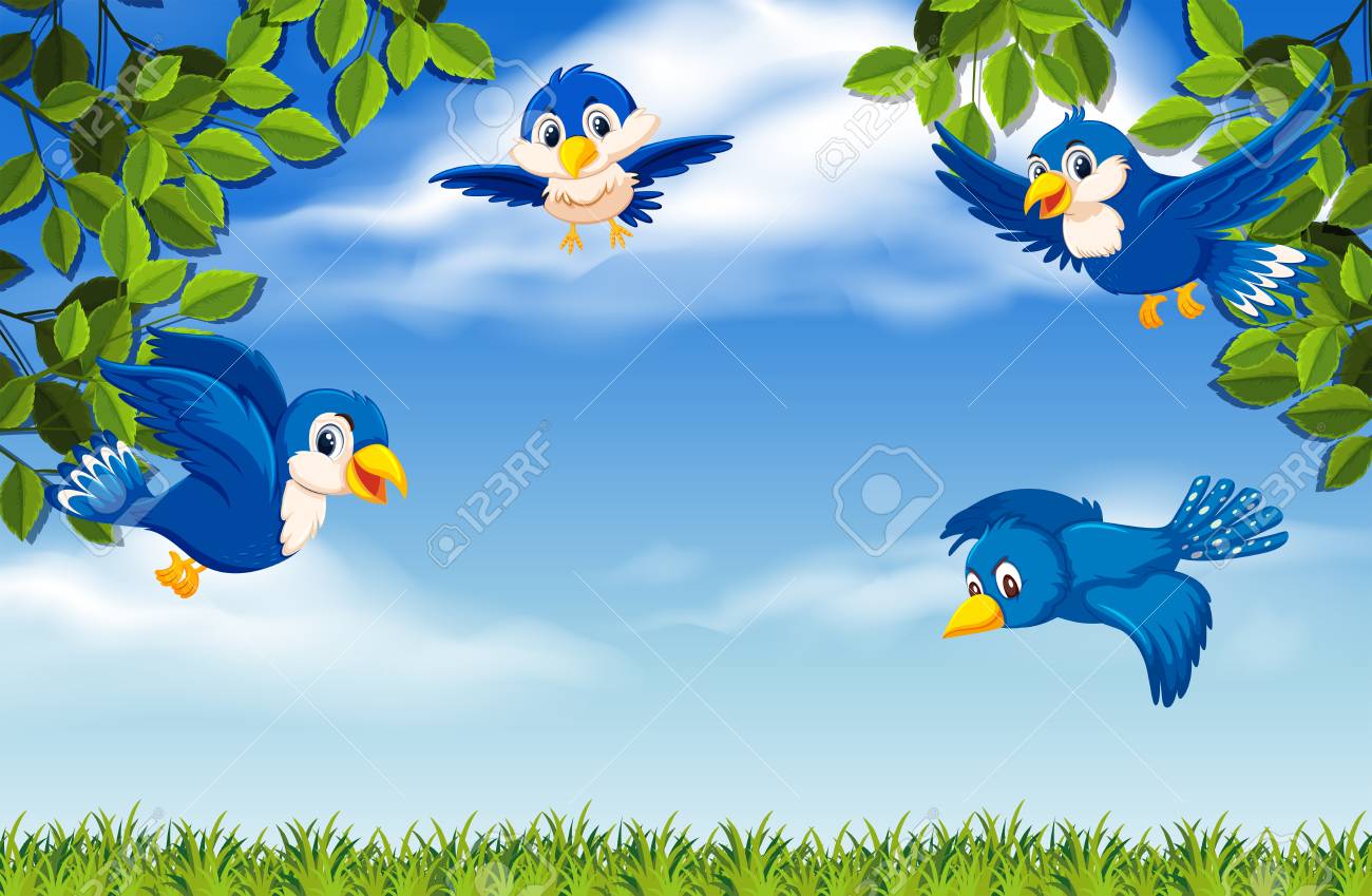Birds flying on the sky illustration.