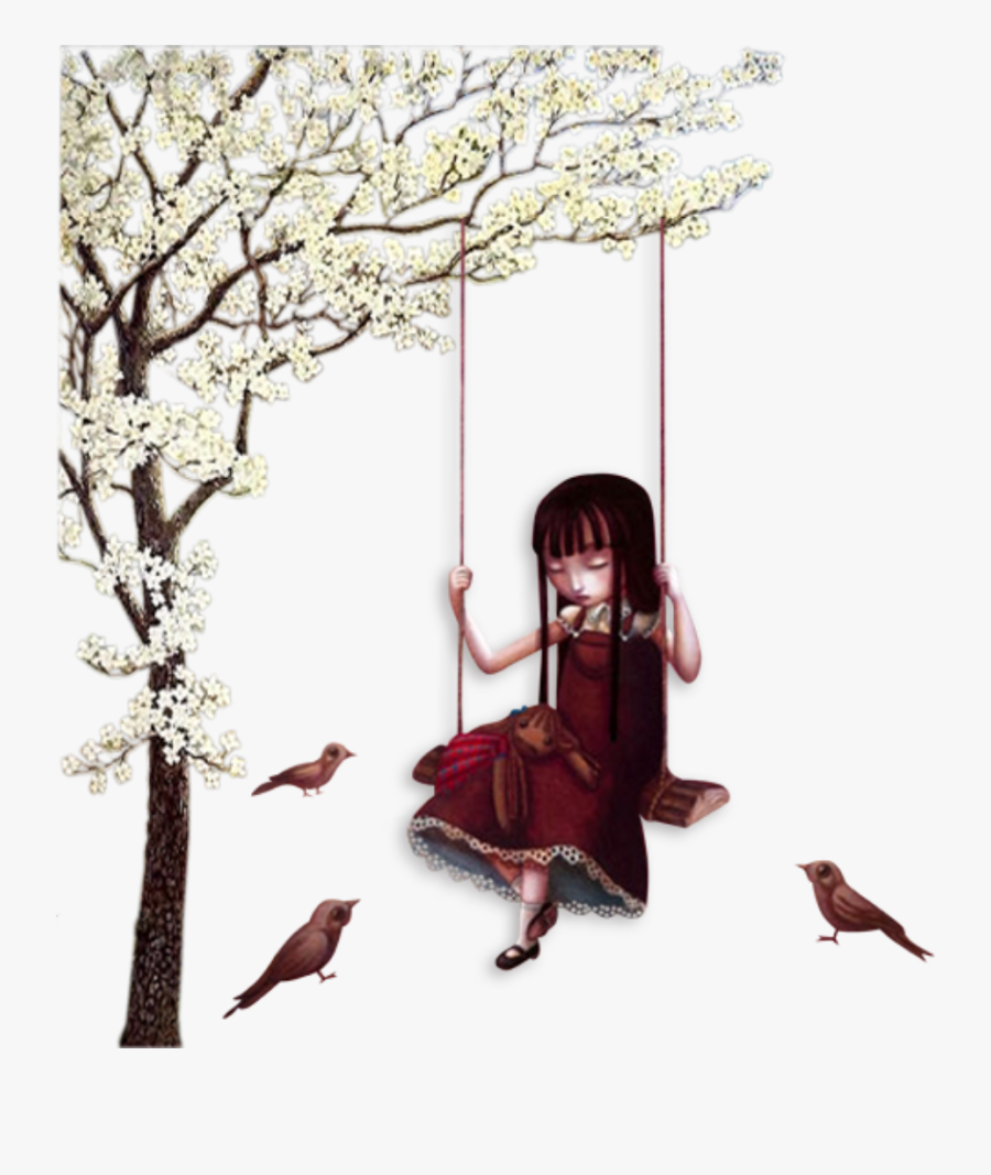 littlegirl #swing #birds #sad #tree #flowers #spring.