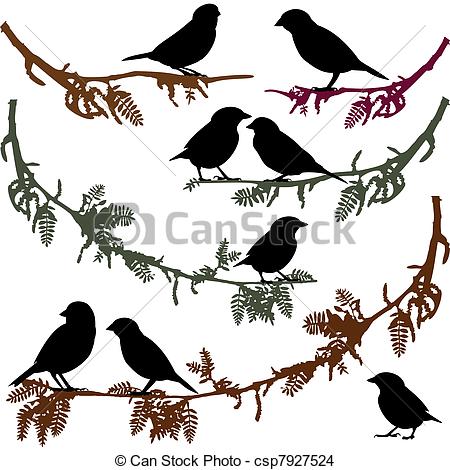 Clip Art Vector of vector silhouettes of the birds sitting on.