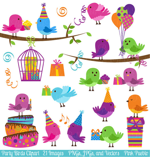 Party Birds Clipart Clip Art, Birthday Party Celebration.