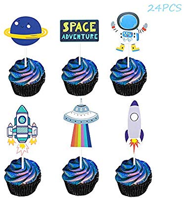 Set of 24 Space Astronaut Cupcake Toppers Rocket Cake.