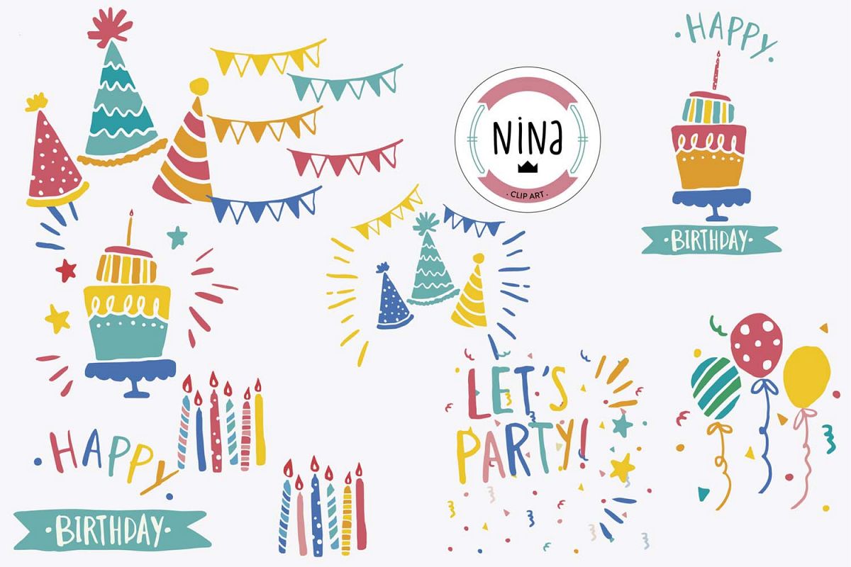 Birthday Party Clip Art, 10 PNG files, Birthday clipart.