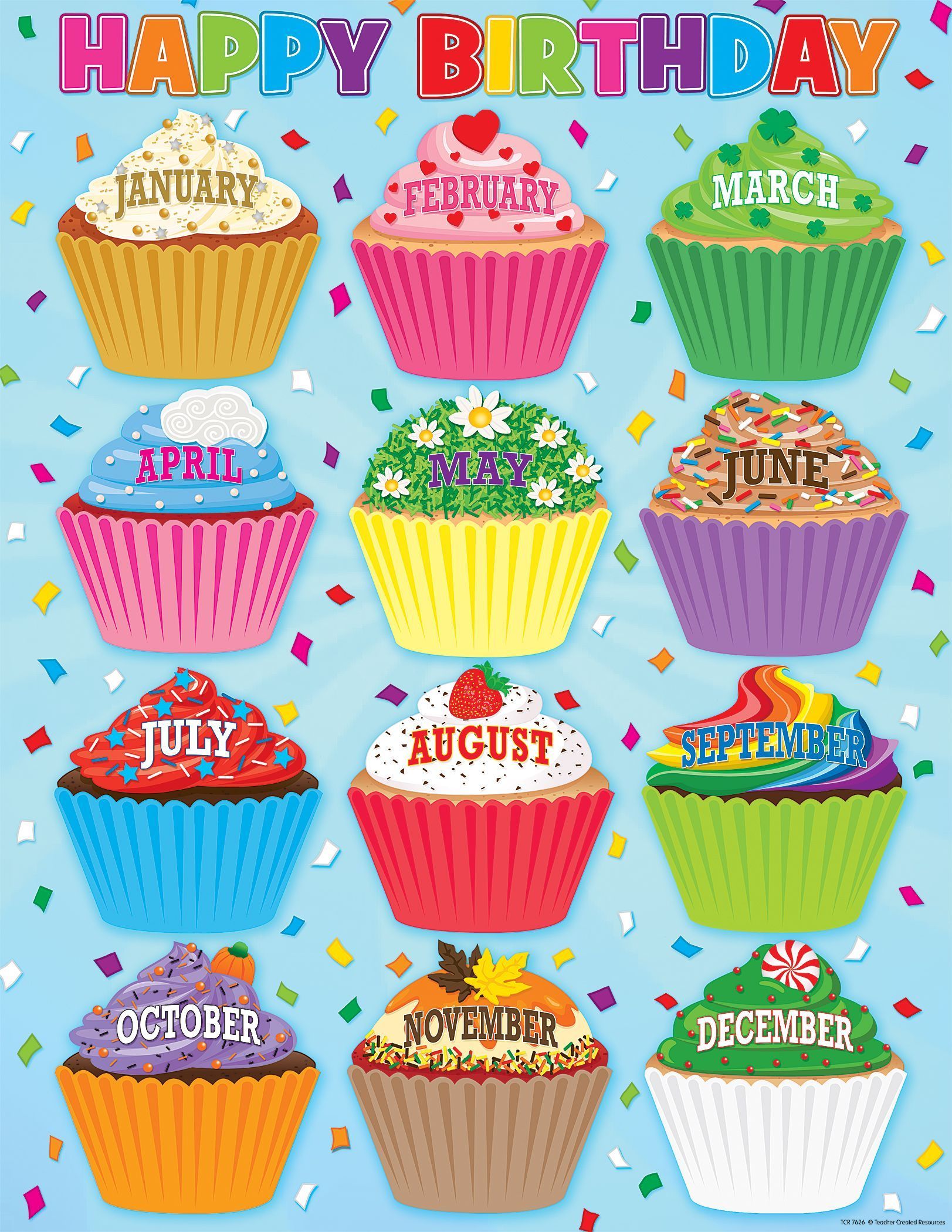 Printable Birthday Cupcakes Clipart With Months - Printable Word Searches