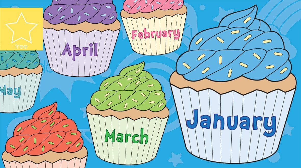 Printable Birthday Cupcakes Clipart With Months