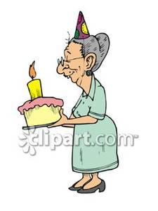 An Elderly Woman With a Birthday Cake.