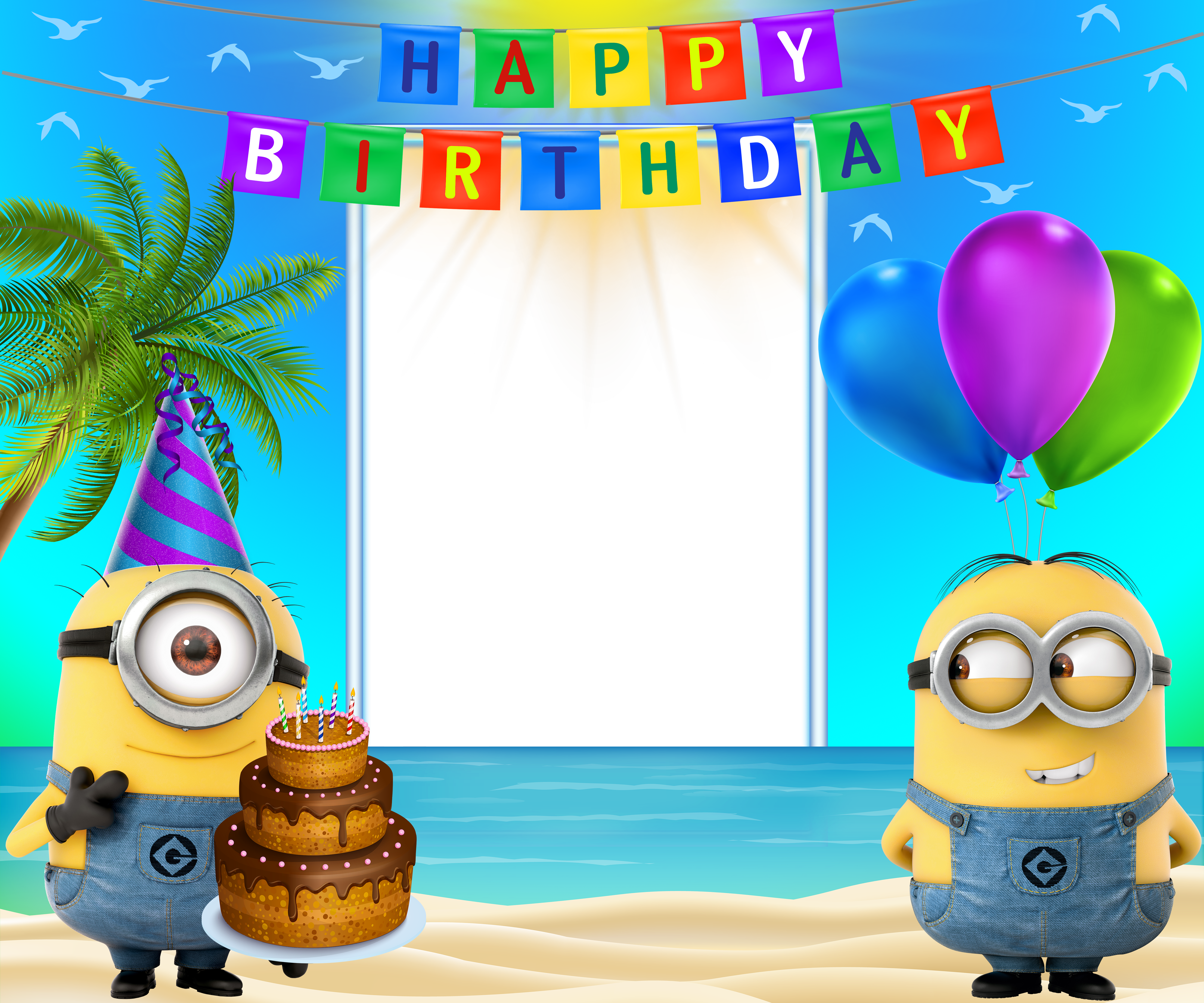 Happy Birthday Transparent Frame with Minions.