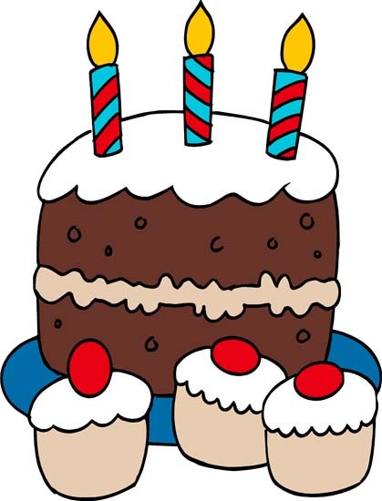 Funny birthday cake on a table clipart.