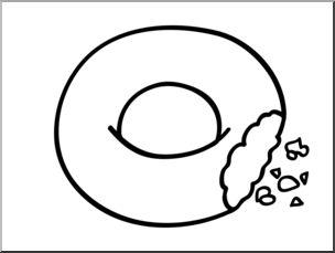 Clip Art: Doughnut: Plain w/ Bite B&W I abcteach.com.