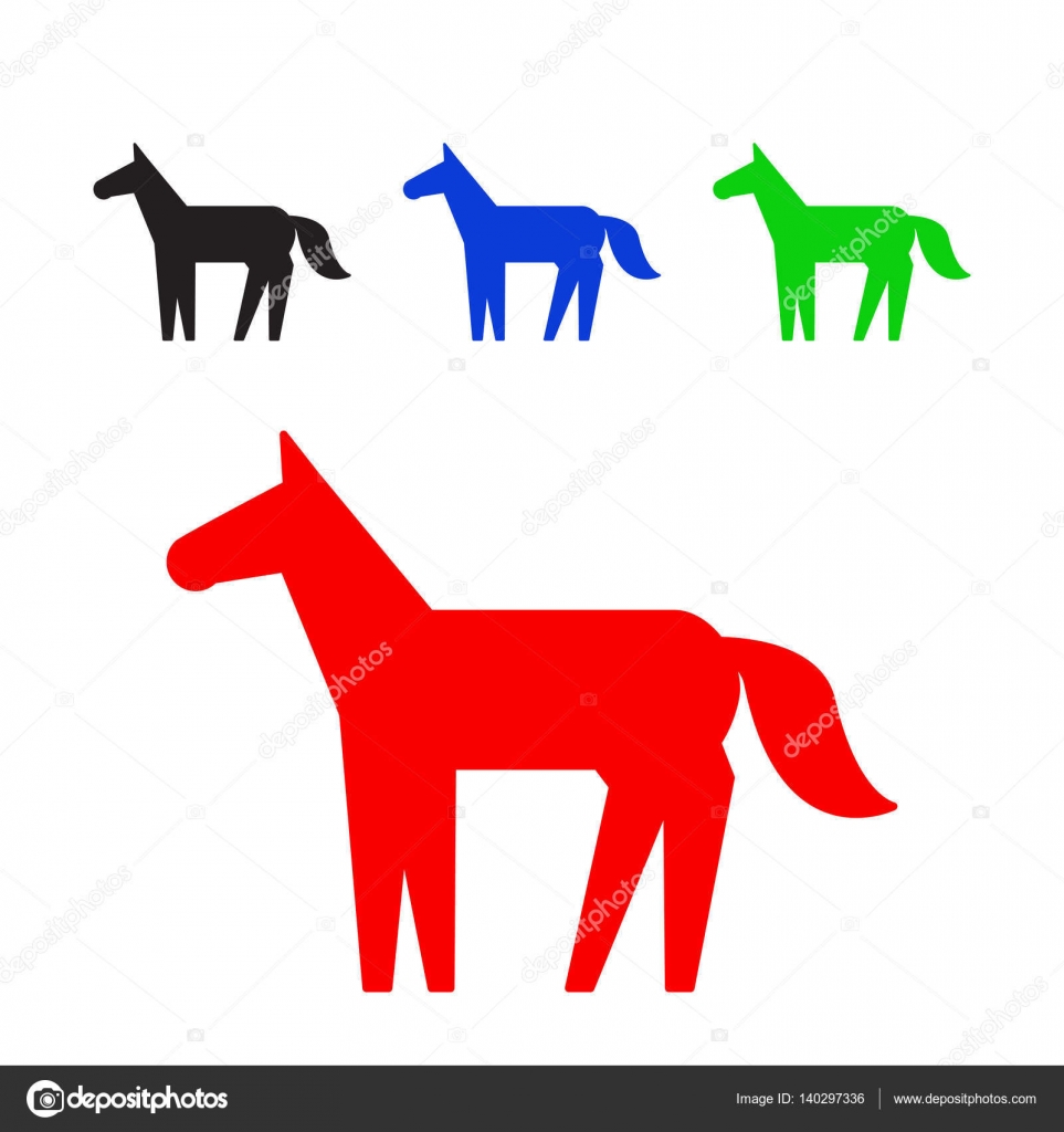 Horse Silhouettes in Black, Red And Blue Colors Vector.
