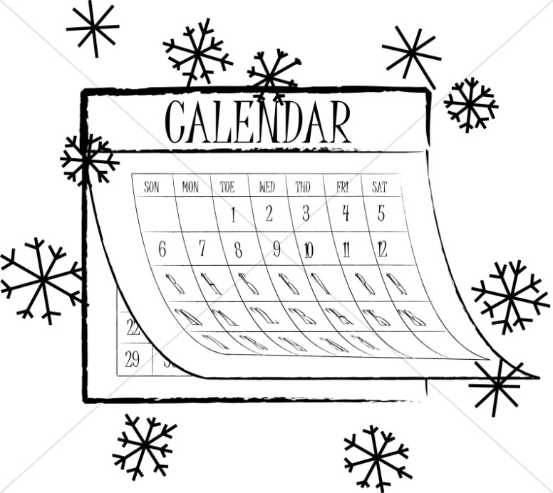 Black and White Snowflake Calendar.