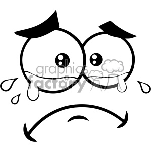 10905 Royalty Free RF Clipart Black And White Crying Cartoon Funny Face  With Tears And Expression Vector Illustration clipart. Royalty.