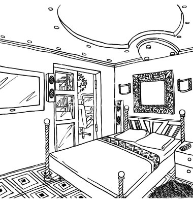 Black and white clipart bed.