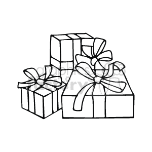 Three Black and White Gift Boxes with Bows clipart. Royalty.