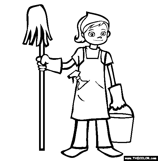 Spring Cleaning Online Coloring Page.