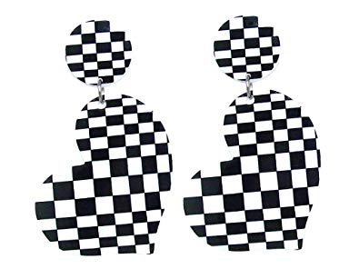 DesignedDazzle Black and White Checkerboard Checkered Flag Racing Flag  Earrings.