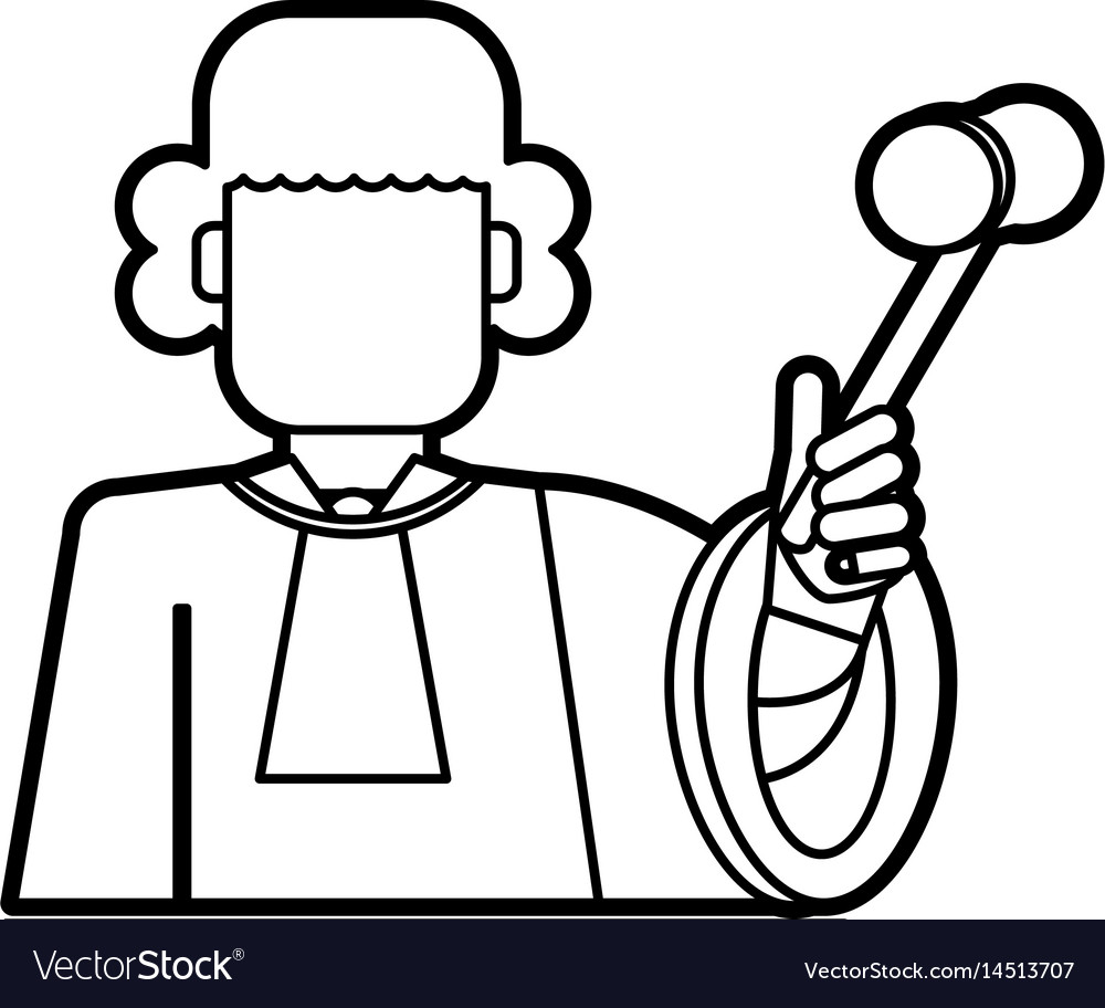 Judge wearing white wig and holding gavel law and.