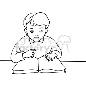 Outline of a boy learning to read clipart. Royalty.
