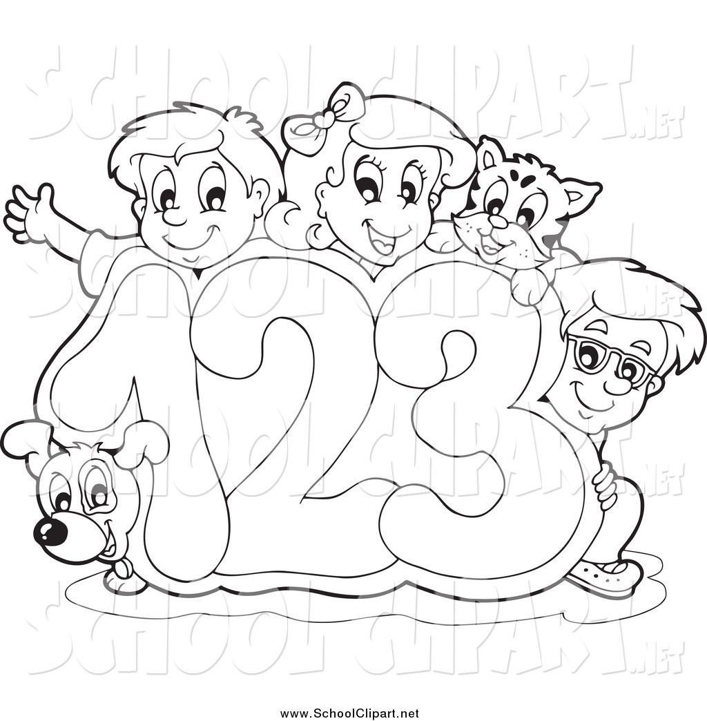 Clip Art of a Black and White Dog Cat and School Children on 123.
