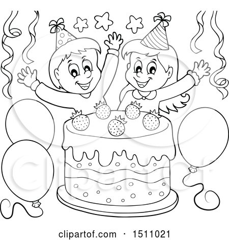 Clipart Birthday Party Black And White.