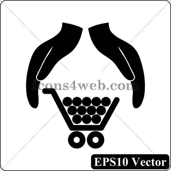 Consumer protection, protecting hands black icon. EPS10 vector..