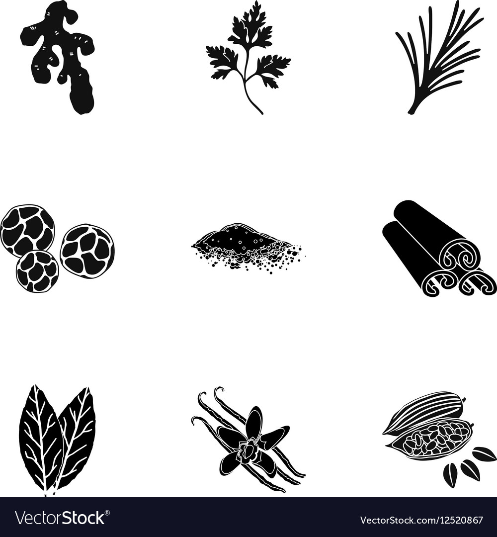 Herb and spices set icons in black style Big.