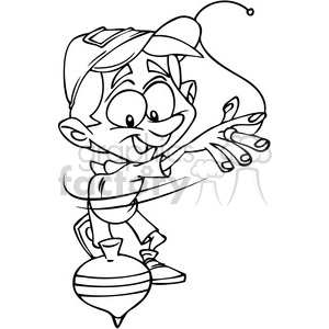 kid spinning a top in black and white clipart. Royalty.