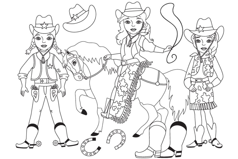 Vector Black and White Cowgirl Set.