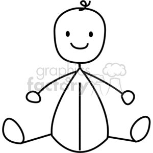 Black and White Stick Baby with a Single Curl on Its Head clipart.  Royalty.